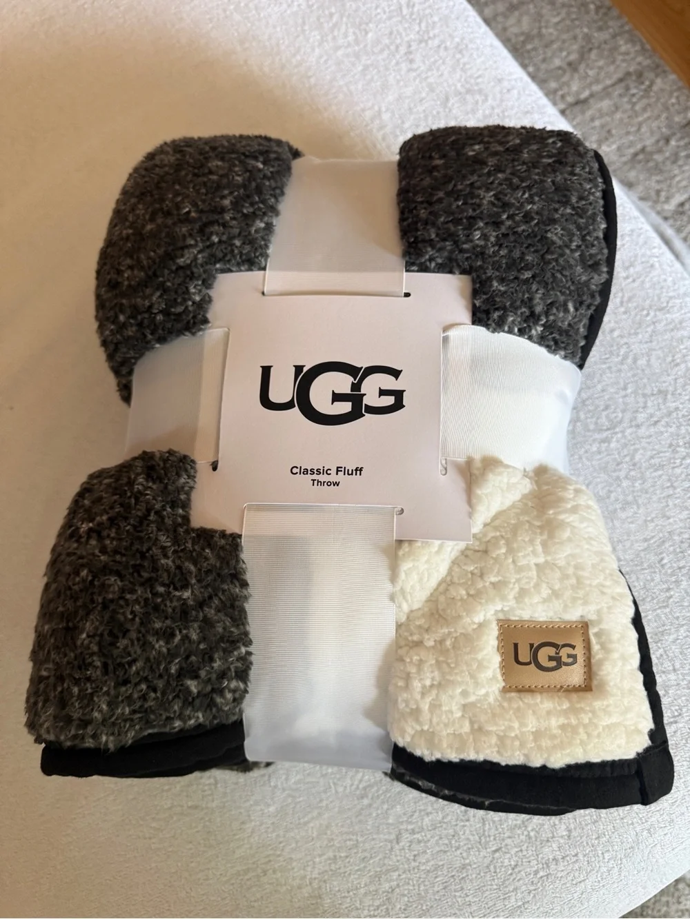 UGG Two-Tone Fluffy Throw in Gray and Cream